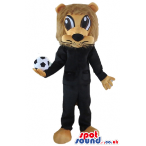 Brown and beige lion holding a football ball - Custom Mascots