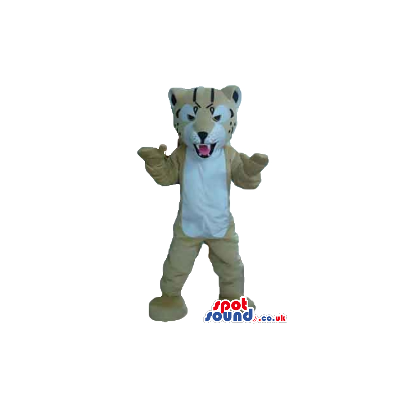 Beige cheetah with white belly and sharp teeth - Custom Mascots