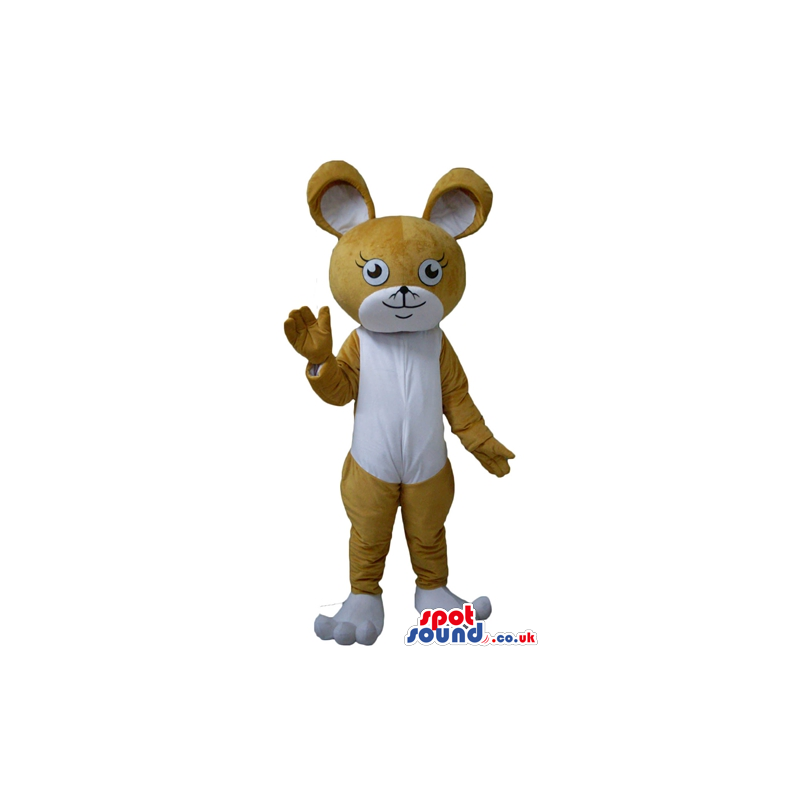 Smiling beige and white mouse with white feet - Custom Mascots