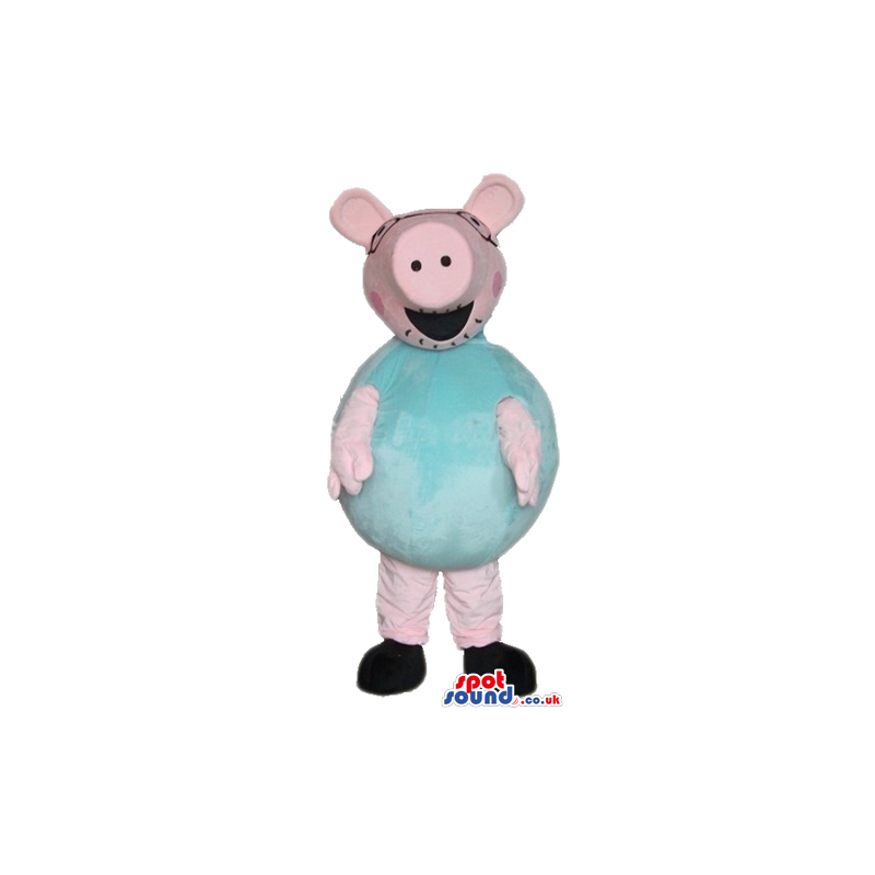 Pink pig wearing a light-blue shirt and black shoes - Custom