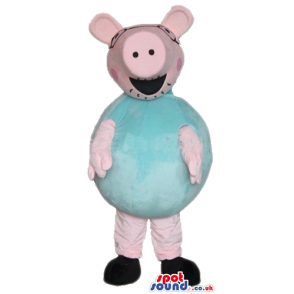 Pink pig wearing a light-blue shirt and black shoes - Custom