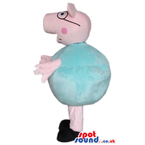 Pink pig wearing a light-blue shirt and black shoes - Custom