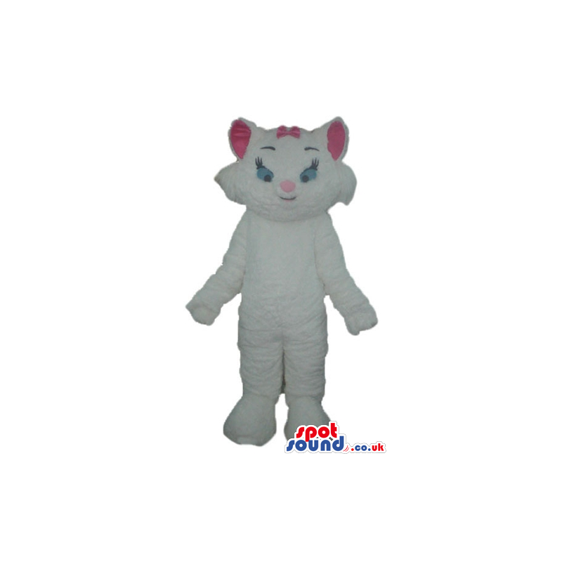 White cat with pink ears and nose and blue eyes - Custom Mascots