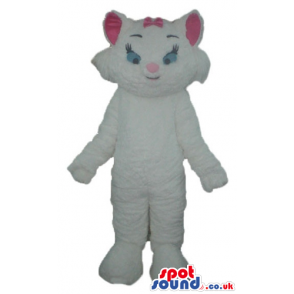 White cat with pink ears and nose and blue eyes - Custom Mascots