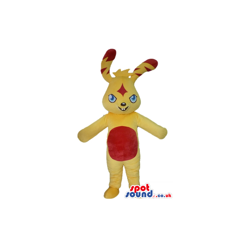 Yellow monster with red details on ears, belly and forehead -