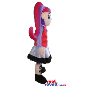 Monster high girl with long red and violet, hair, long teeth