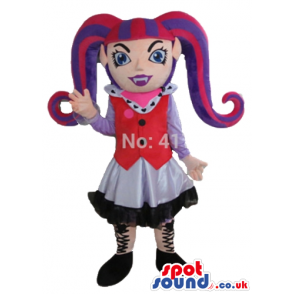 Monster high girl with long red and violet, hair, long teeth