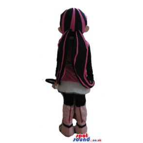 Monster high girl with long pink and black hair, wearing a pink