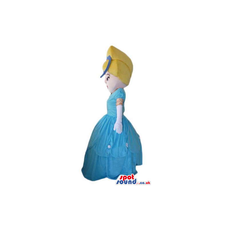 Blonde princess wearing a long light-blue dress - Custom Mascots