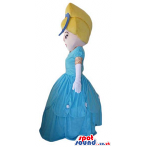 Blonde princess wearing a long light-blue dress - Custom Mascots