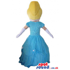 Blonde princess wearing a long light-blue dress - Custom Mascots