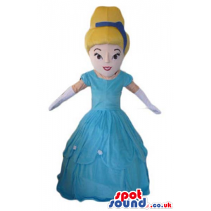 Blonde princess wearing a long light-blue dress - Custom Mascots