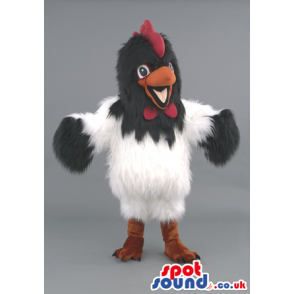 White And Black Hen Chicken Animal Mascot With Red Comb -