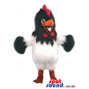 White And Black Hen Chicken Animal Mascot With Red Comb -