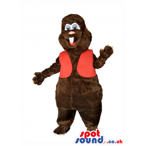 Customizable Brown Beaver Animal Mascot With Red Vest - Custom