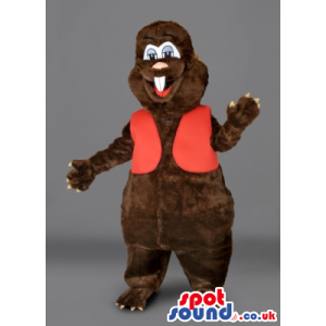 Customizable Brown Beaver Animal Mascot With Red Vest - Custom