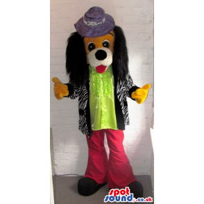 Brown Dog Animal Mascot With Long Ears And Flashy Clothes -