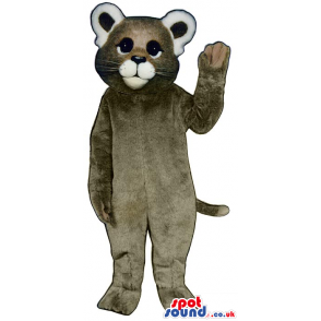 Customizable All Grey Cat Animal Mascot With Round Ears -