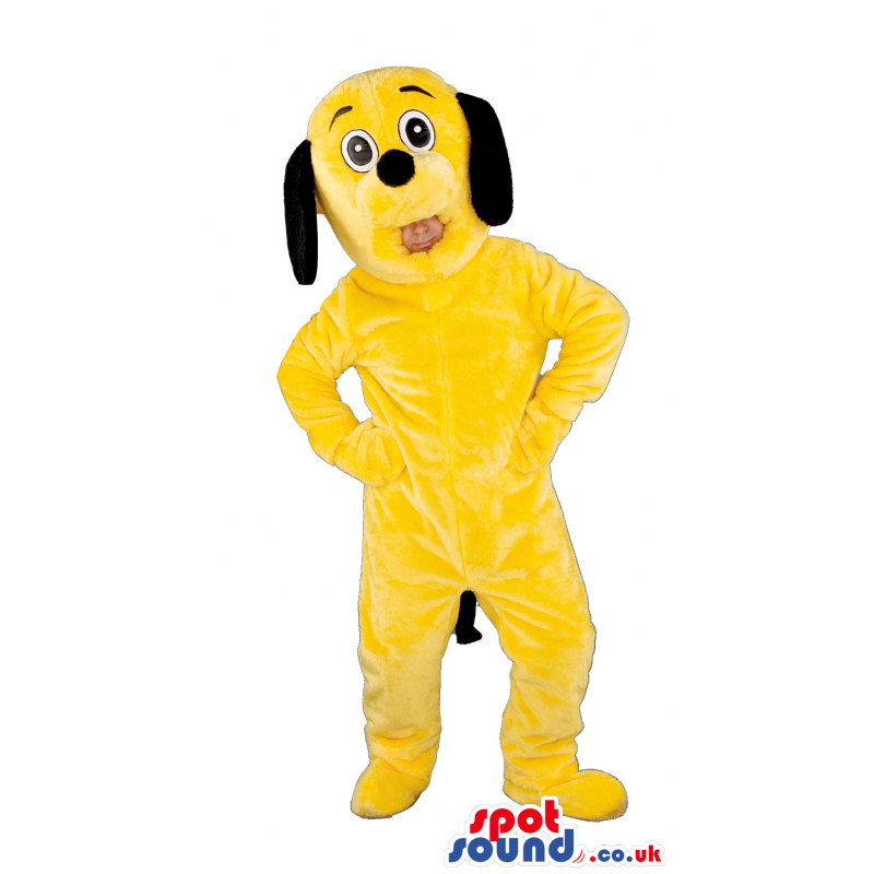 Customizable Yellow Plush Dog Mascot With Long Black Ears -