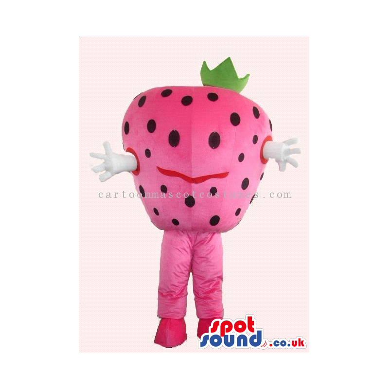 Strawberry Fruit Mascot With Small Black Dots And Eyes - Custom