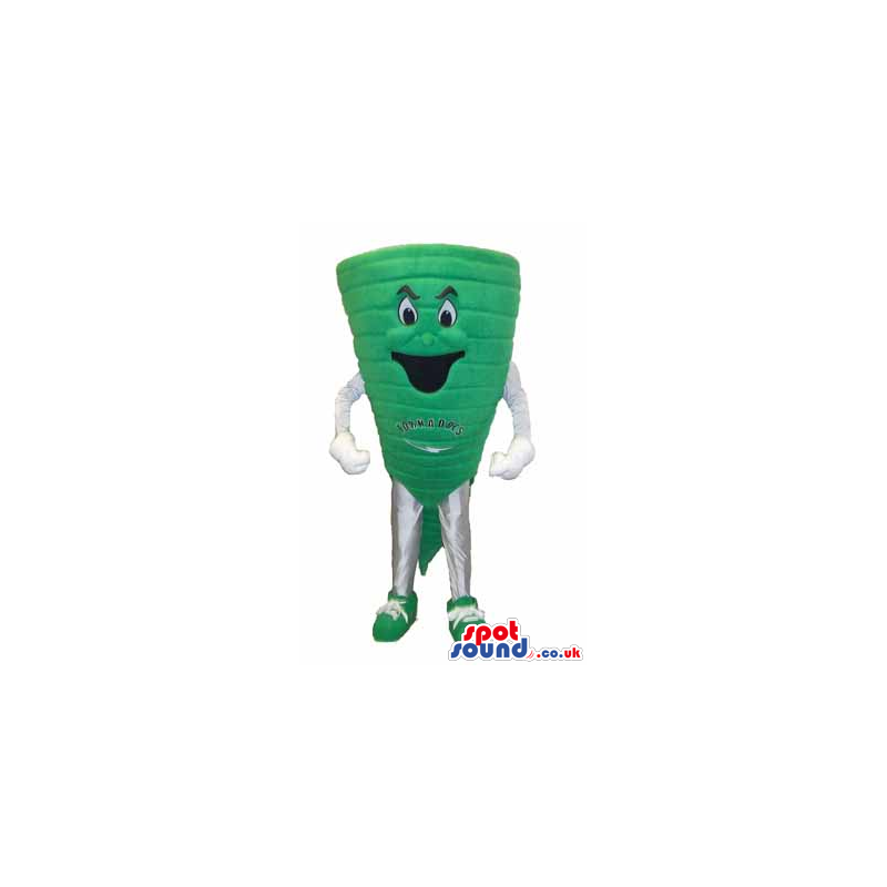 Green Tornado Mascot With Text Message And Funny Face - Custom