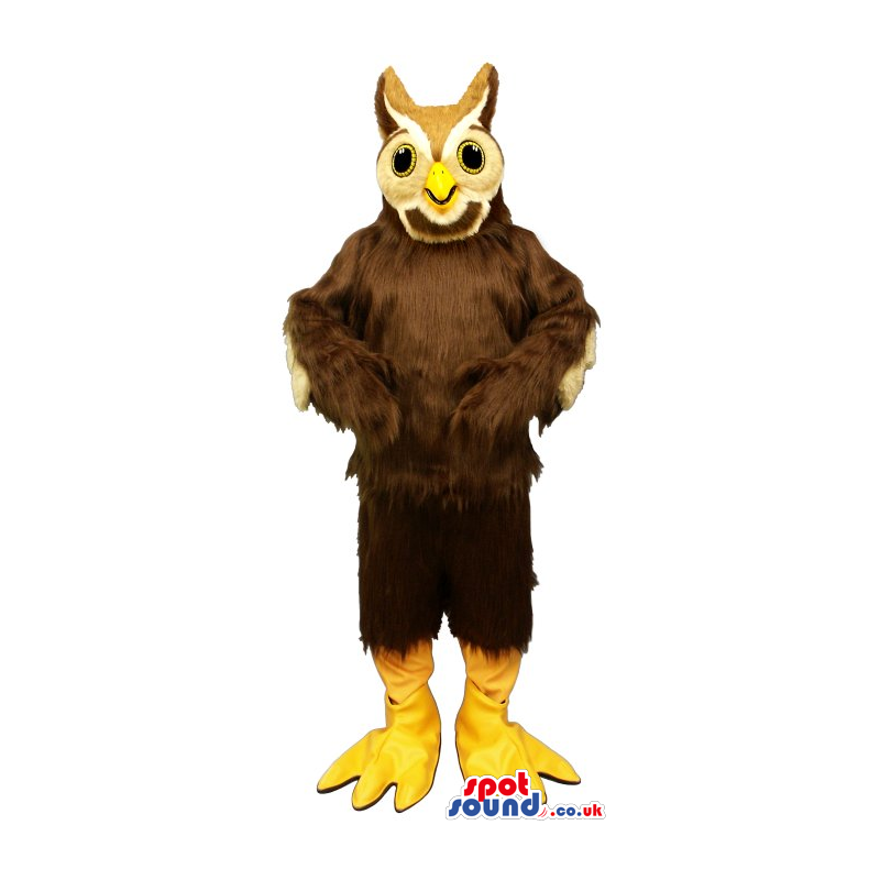 Dark Brown Owl Plush Mascot With Yellow Eyes And Feet - Custom