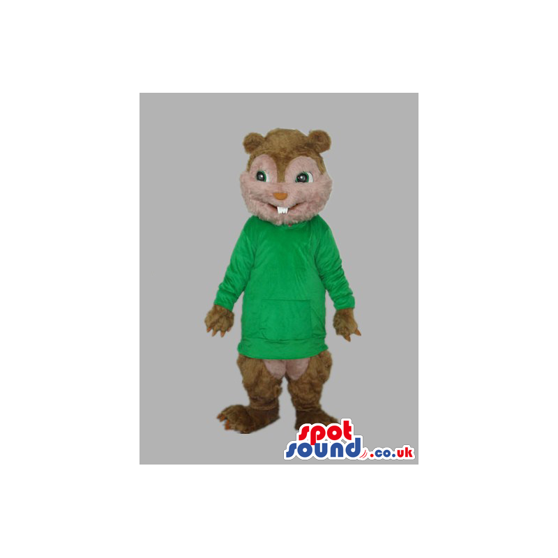 Brown Chipmunk Plush Mascot With Green Long T-Shirt - Custom