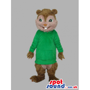 Brown Chipmunk Plush Mascot With Green Long T-Shirt - Custom