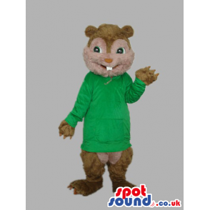 Brown Chipmunk Plush Mascot With Green Long T-Shirt - Custom