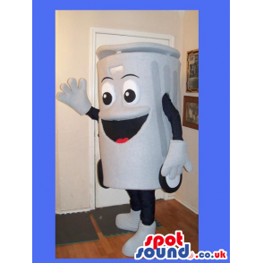 White Recycling Box Mascot With Funny Face And Wheels - Custom