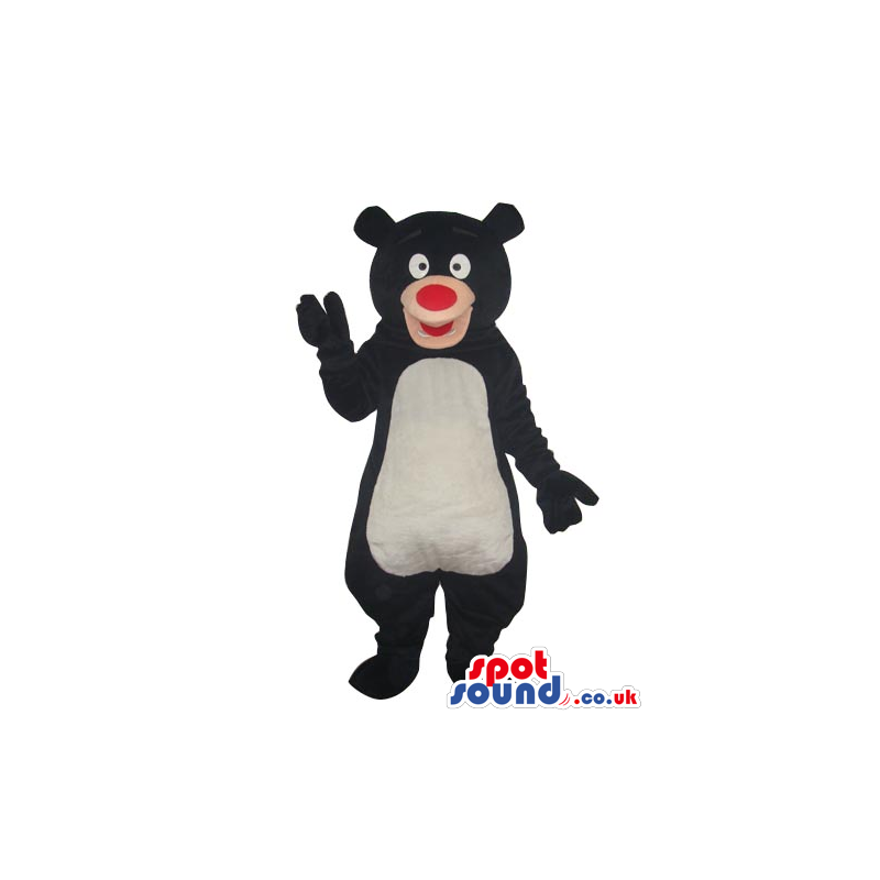 Cartoon Black Bear Plush Mascot With A White Belly And Red Nose