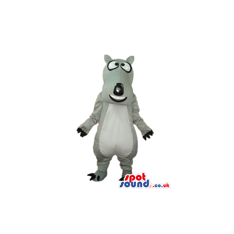 Cartoon Grey Dog Plush Mascot With Funny Eyes And White Belly -