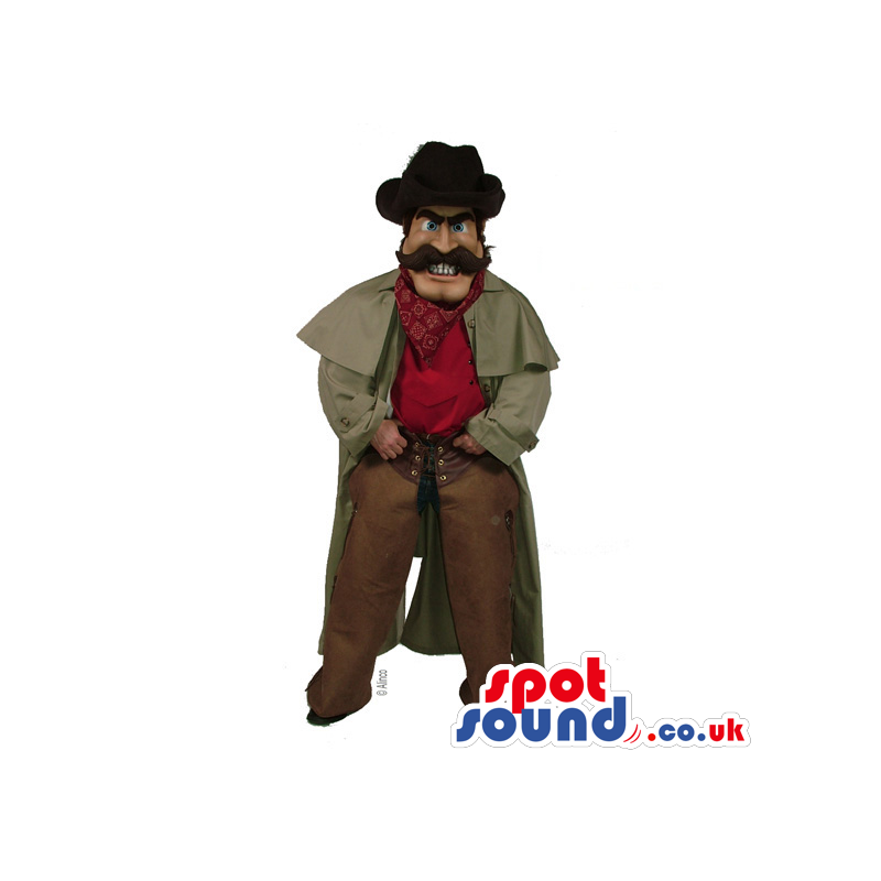 Cowboy Character Mascot With A Big Hat Clothes And A Jacket. -