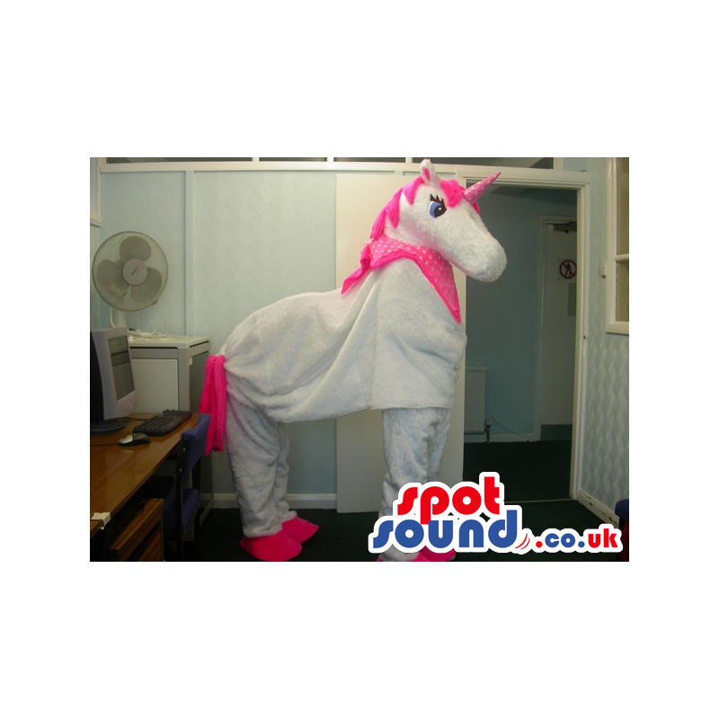 White And Pink Unicorn Fantasy Mascot On All-Fours - Custom