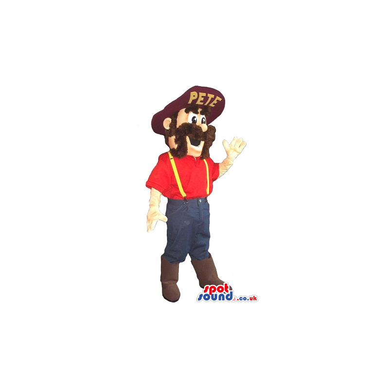 Man With A Beard Plush Mascot Wearing Abig Hat And Expanders -