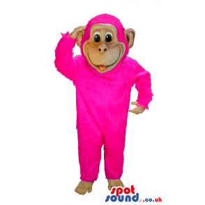 Customizable All Fuchsia Hairy Monkey Plush Mascot - Custom