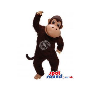 Dark Brown Monkey Plush Mascot With Logo - Custom Mascots