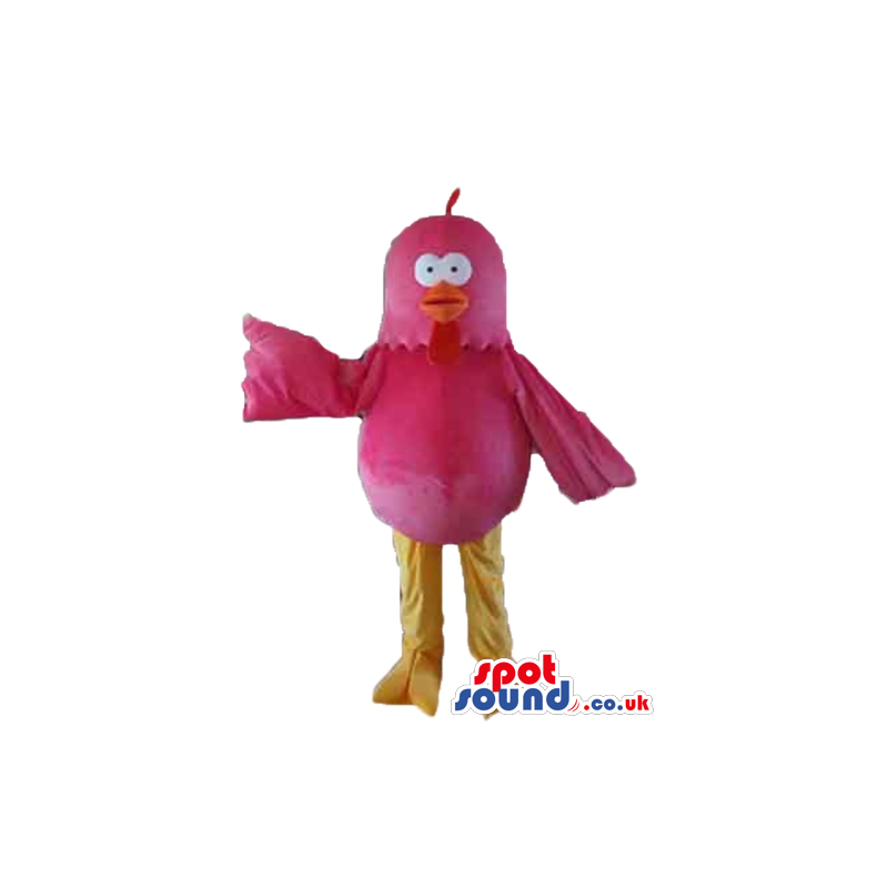 Pink bird with red beak and hair and beige legs - Custom Mascots