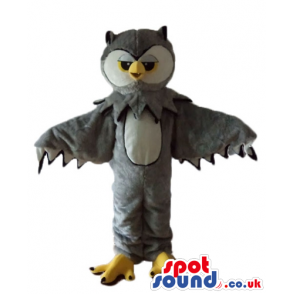 Grey owl with yellow beak and yellow feet - Custom Mascots