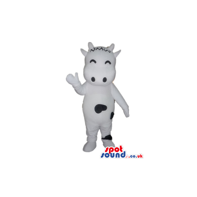 Happy white cow with a few black dots - Custom Mascots