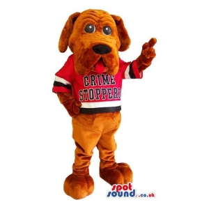 SPOTSOUND UK Mascot of the day : Brown Dog Animal Mascot Wearing A Red T-Shirt With Text. Discover our #spotsound #uk #mascots and all other Dog mascotson our webiste : https://bit.ly/3sKy4o1528. #mascot #costume #party #marketing #events #mascots https://www.spotsound.co.uk/dog-mascots/3894-brown-dog-animal-mascot-wearing-a-red-t-shirt-with-text.html